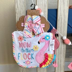 Pink Flamingo Bib and Headband Set